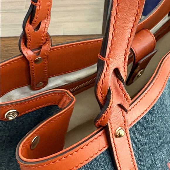 GUCCI Blue Denim Tote Bag w/ Brown Leather Trim  Handbag - Picture 12 of 15